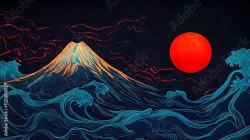 Fantasy illustration of Japan blending spiritual elements and magical nature, suitable for enchanted worlds and culture-rich visual settings.