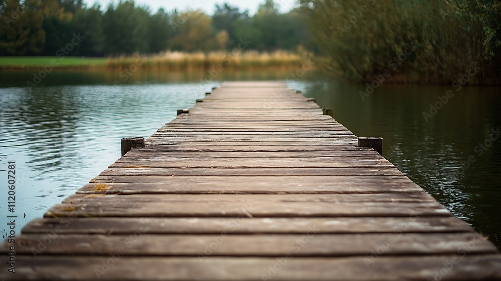Rustic Wooden Dock Extending into Calm Reflective Lake Among Trees : Generative AI Rustic Wooden Dock Extending into Calm Reflective Lake Among Trees : Generative AI