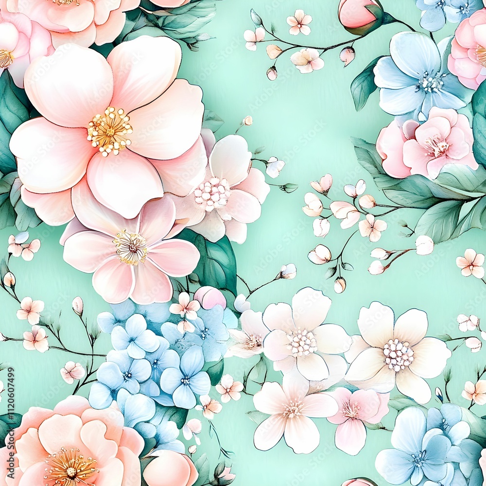 Fototapeta premium Seamless watercolor floral pattern
