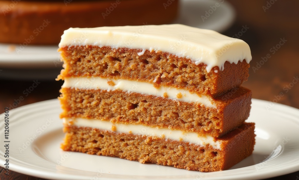 Delicious layered cake slice on a plate Delicious layered cake slice on a plate