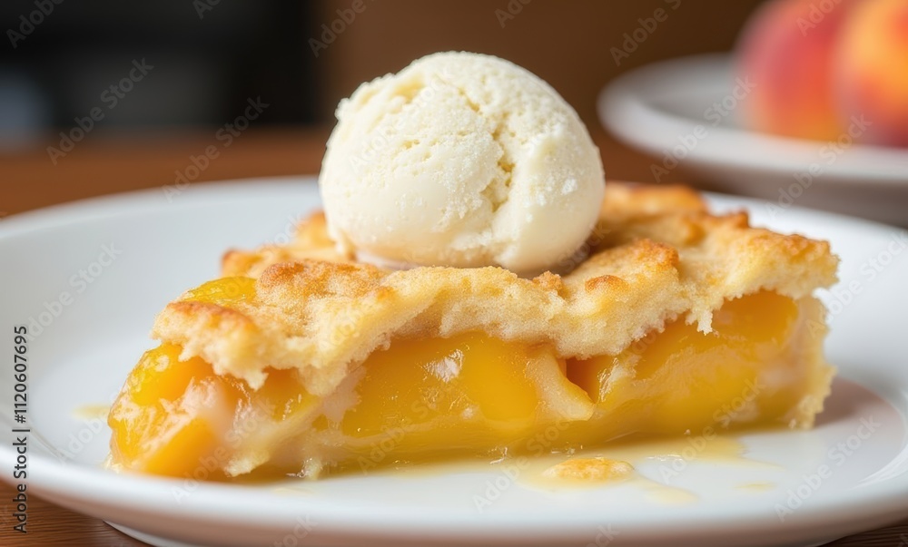 Delicious peach pie with ice cream Delicious peach pie with ice cream