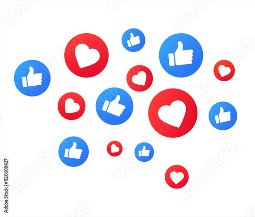 Likes icons. Likes set of thumbs and hearts. Like icons.