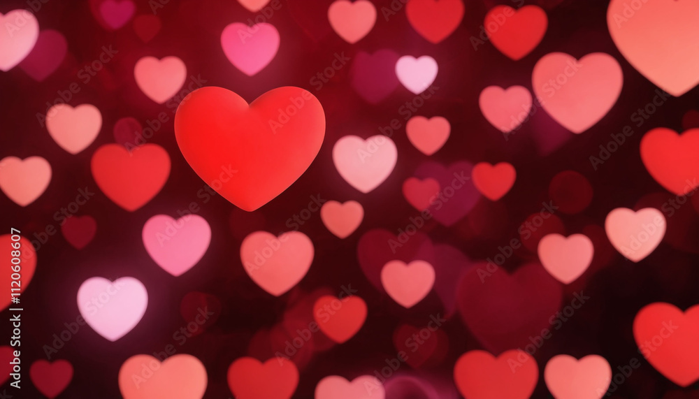 A collection of glowing red heart shaped in various size with a bokeh effect background, transitioning from deep red to pink hues. Happy Valentine's Day A collection of glowing red heart shaped in various size with a bokeh effect background, transitioning from deep red to pink hues. Happy Valentine's Day