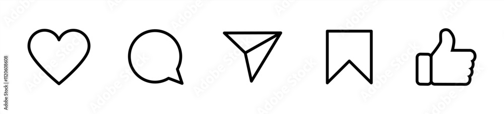 Set of generic social media user interface icons. Like, comment, share and save icons. Social media flat icon. Vector 10 eps. Set of generic social media user interface icons. Like, comment, share and save icons. Social media flat icon. Vector 10 eps.