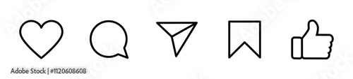 Set of generic social media user interface icons. Like, comment, share and save icons. Social media flat icon. Vector 10 eps.