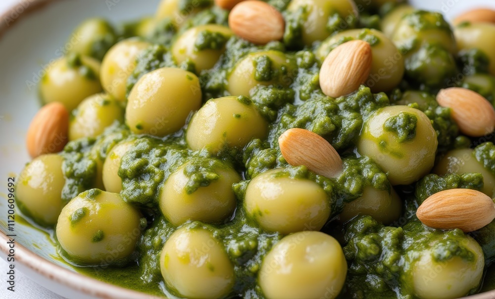 Delicious green pasta dish with almonds Delicious green pasta dish with almonds