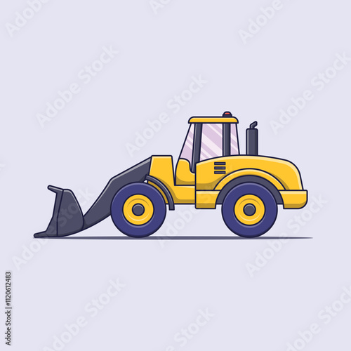 vector end loader vehicle. Yellow bulldozer, digger, quarry machine.