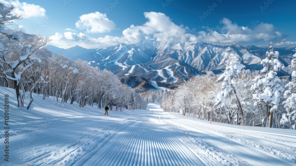 Exhilarating Ski Tracks on Pristine Mountain Slopes Exhilarating Ski Tracks on Pristine Mountain Slopes