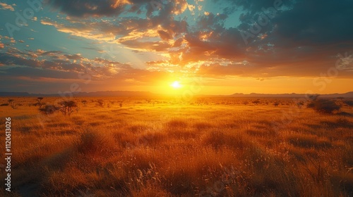 Expansive Savanna Under a Golden Sunset