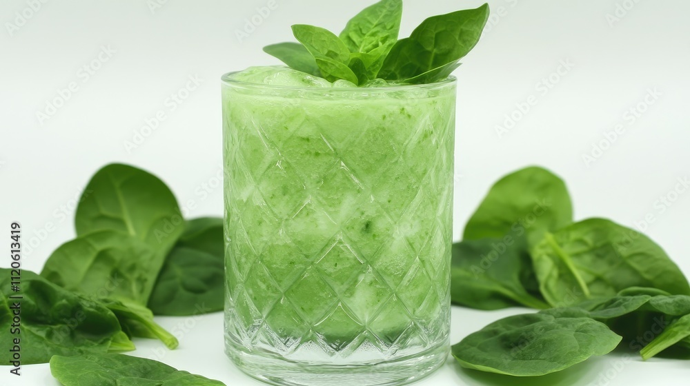 Obraz premium Refreshing Green Smoothie with Spinach and Mint Leaves in Glass