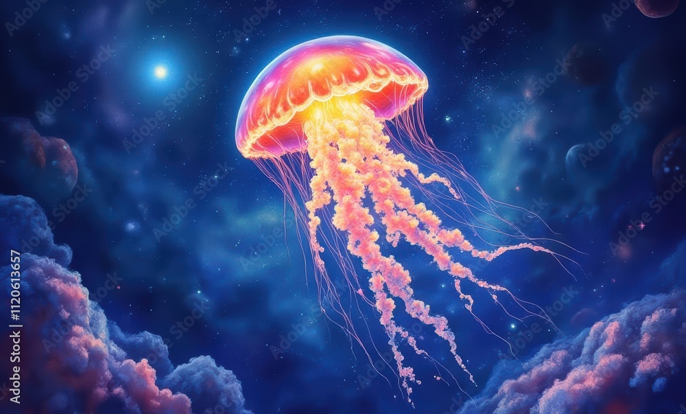 Colorful jellyfish floating in space Colorful jellyfish floating in space
