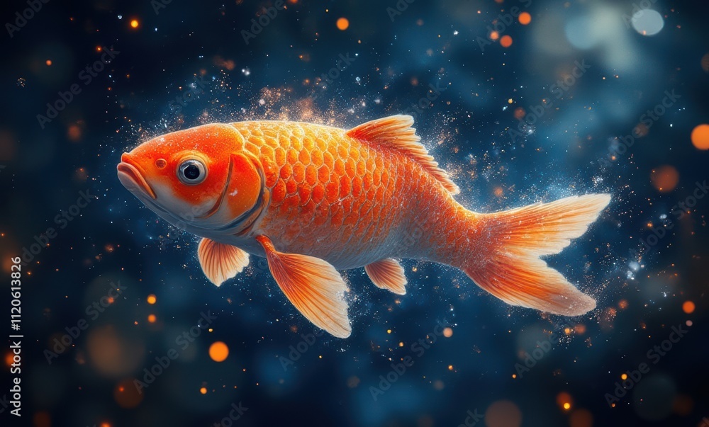 Vibrant orange fish swimming gracefully Vibrant orange fish swimming gracefully