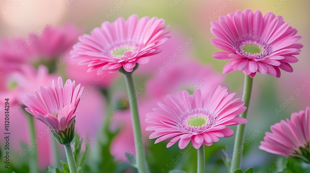 Pink Gerbera Daisies Blooming in a Vibrant Garden Bed : Generative AI Pink Gerbera Daisies Blooming in a Vibrant Garden Bed : Generative AI