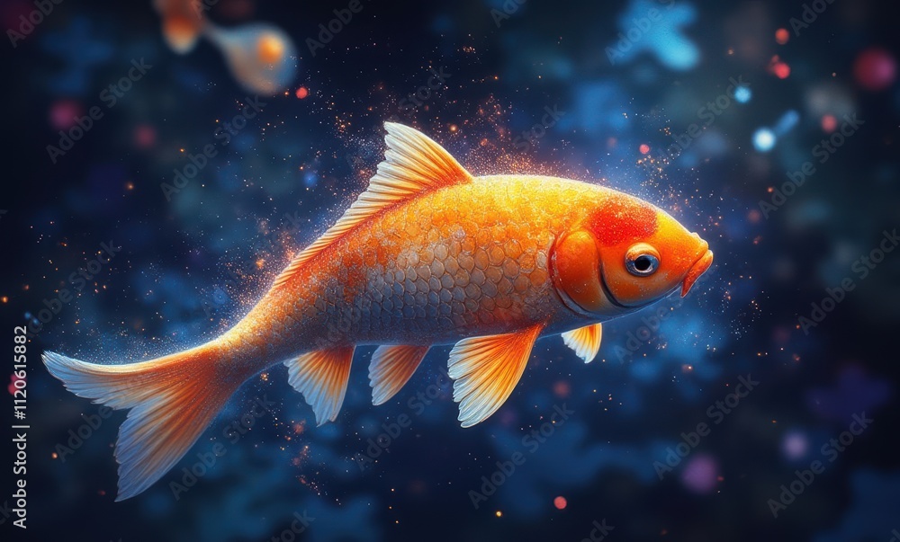 Vibrant orange goldfish swimming gracefully Vibrant orange goldfish swimming gracefully
