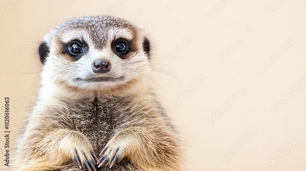 Fototapeta premium Charming Meerkat Standing Alert Against Sandy Backdrop Highlighting Wildlife Curiosity and Watchfulness : Generative AI