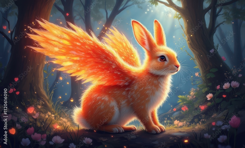 Magical winged rabbit in a forest Magical winged rabbit in a forest