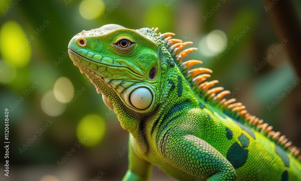 Close-up of a vibrant green iguana Close-up of a vibrant green iguana