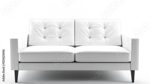 Elegant white buttontufted leather sofa in contemporary interior design : Generative AI photo