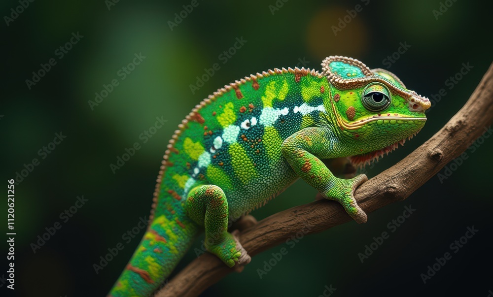 Colorful green lizard on a branch Colorful green lizard on a branch
