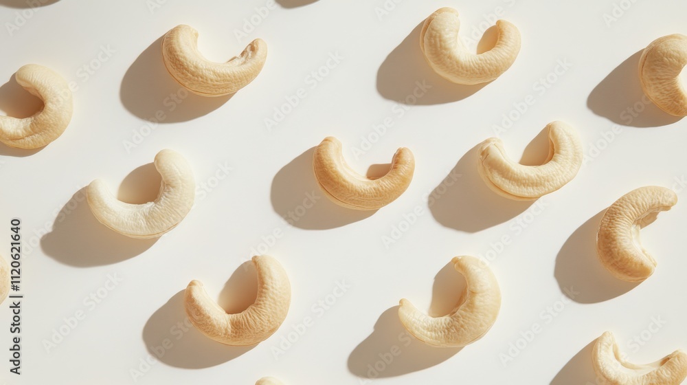 Scattered roasted cashew nuts on white background Scattered roasted cashew nuts on white background