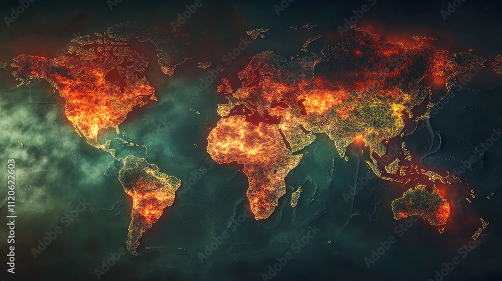 Global heat map highlighting areas of high temperature concentration Global heat map highlighting areas of high temperature concentration