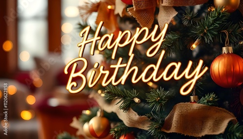 christmas tree decorations and happy birthday