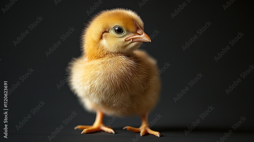 Closeup Portrait of Yellow Fluffy Chick on Dark Background for Farm Animal Theme : Generative AI Closeup Portrait of Yellow Fluffy Chick on Dark Background for Farm Animal Theme : Generative AI