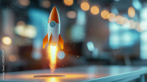 Digital Marketing Concept with Rocket Launching Effect