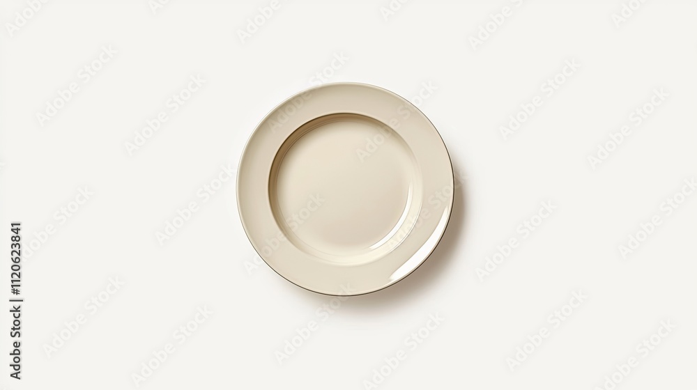A simple, round beige plate placed on a light background, suitable for serving food. A simple, round beige plate placed on a light background, suitable for serving food.