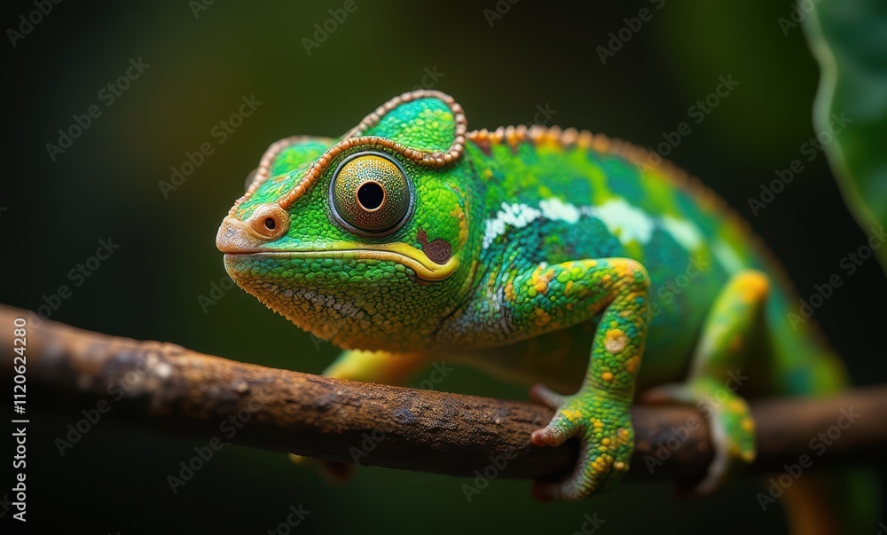 Colorful chameleon perched on a branch Colorful chameleon perched on a branch