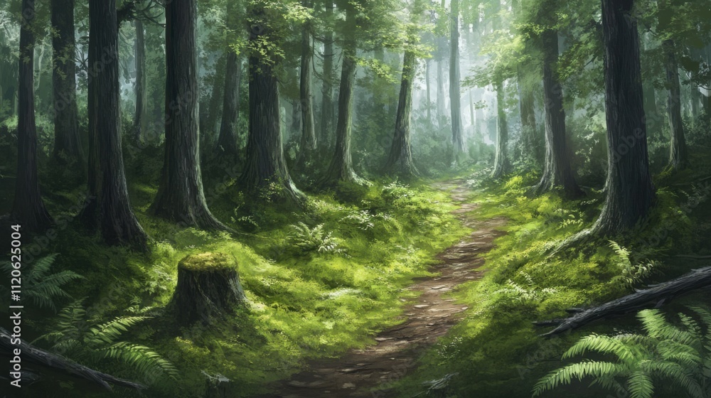 Tranquil forest trail with lush greenery Tranquil forest trail with lush greenery