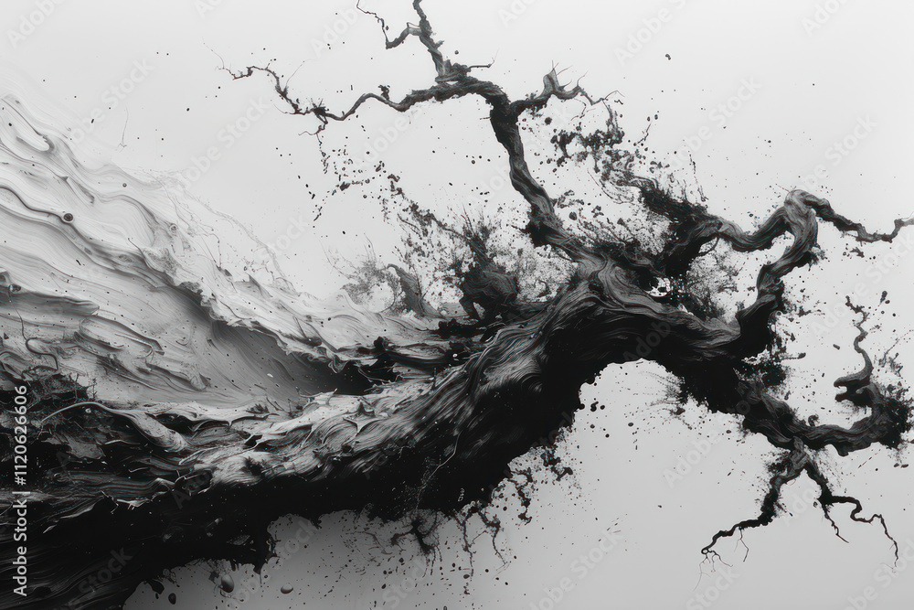 Obraz premium abstract black and white drawing that looks like an explosion of ink in water. 