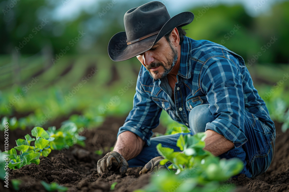 farmer man with seedlings in the field farmer man with seedlings in the field