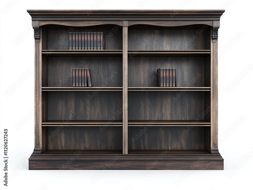 Elegant classroom bookshelf with a dark finish isolated on white background Elegant classroom bookshelf with a dark finish isolated on white background