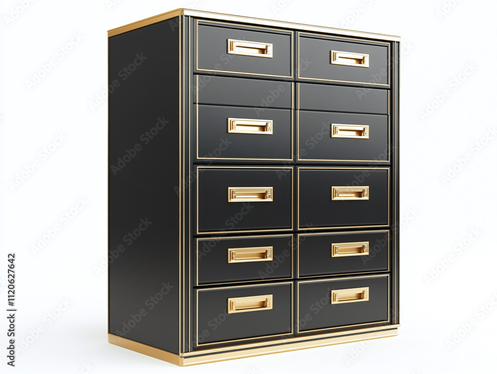 Elegant file cabinet with multiple drawers isolated on white background Elegant file cabinet with multiple drawers isolated on white background