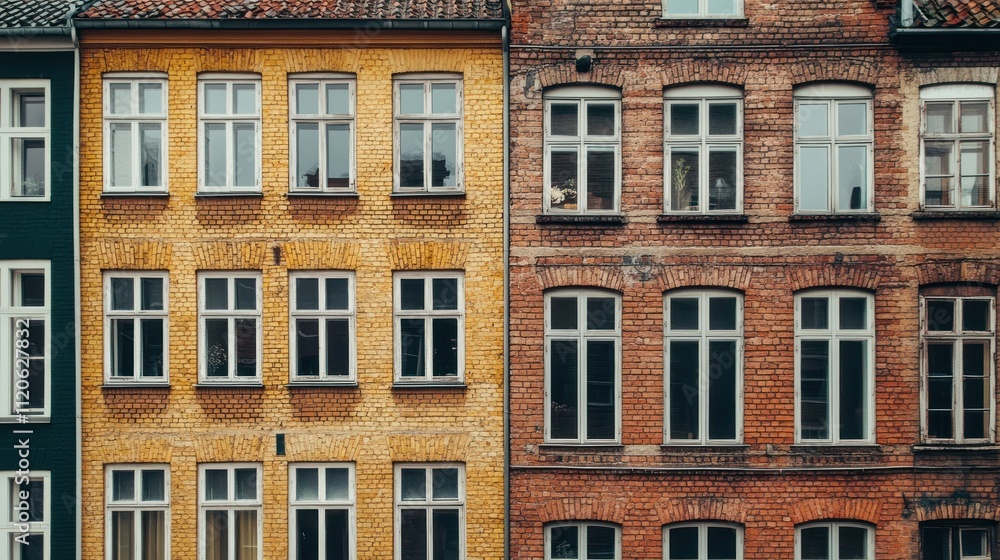 Fototapeta premium A close-up of two distinct buildings showcasing architectural styles and window designs.