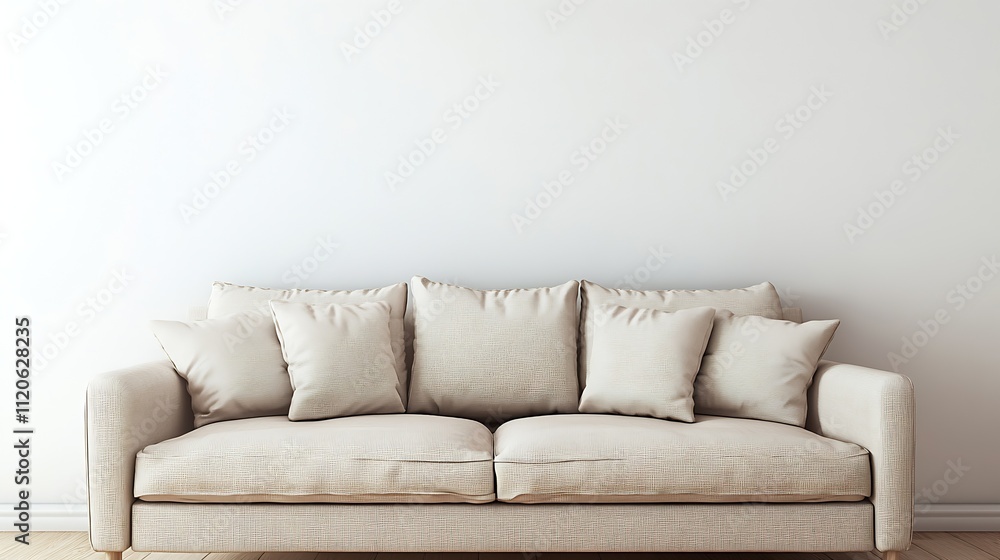 Fototapeta premium Contemporary Beige Sofa in Minimalist Living Area Highlighting Modern Interior Design : Generative AI