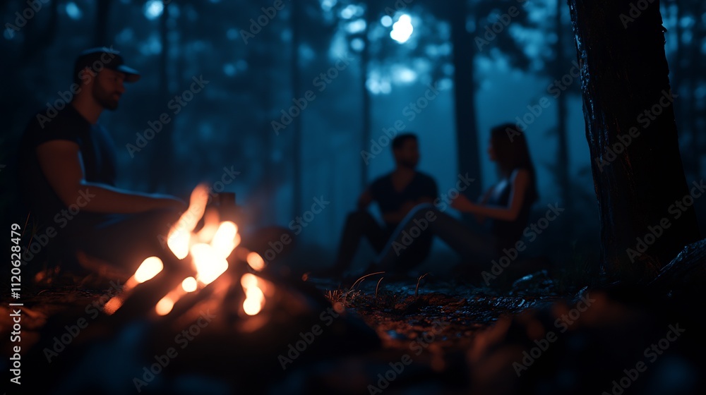 Group Enjoying a Campfire Gathering in a Forest at Night : Generative AI Group Enjoying a Campfire Gathering in a Forest at Night : Generative AI