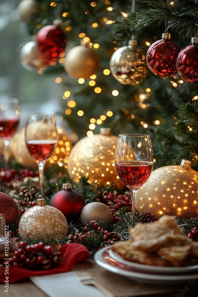 A festive table is adorned with a plate of cookies and elegant wine glasses, creating a warm and inviting atmosphere for Christmas celebrations. A festive table is adorned with a plate of cookies and elegant wine glasses, creating a warm and inviting atmosphere for Christmas celebrations.