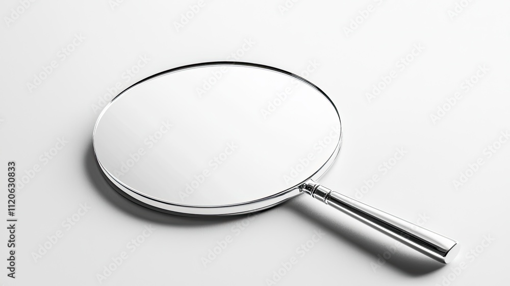 A round handheld mirror rests on a smooth surface, reflecting light and surroundings. A round handheld mirror rests on a smooth surface, reflecting light and surroundings.