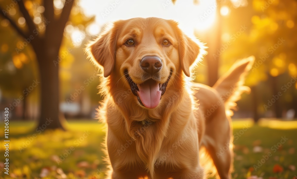 Golden Retriever enjoys a sunny autumn day Golden Retriever enjoys a sunny autumn day