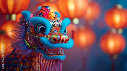 Vibrant Chinese Lion Dance Costume Lunar New Year Celebration photo