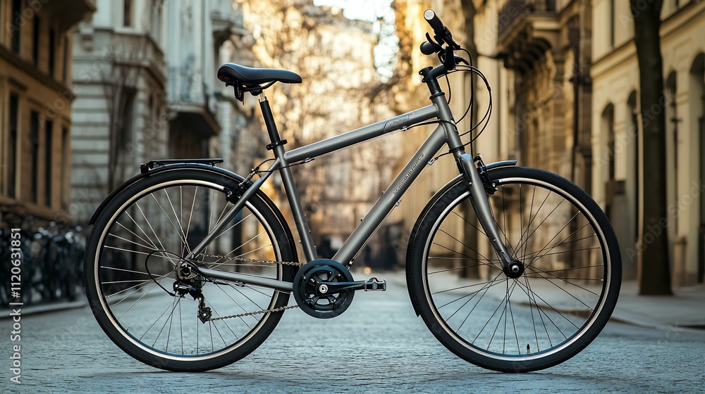 Fototapeta premium Classic grey city bike perfect for scenic urban travel : Generative AI