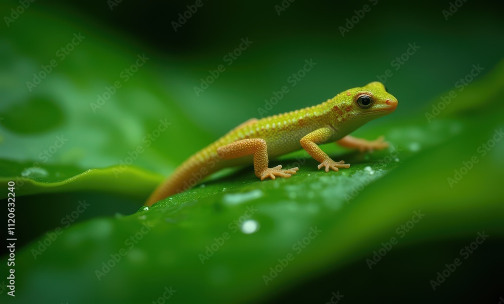 Vibrant green lizard on leaves Vibrant green lizard on leaves