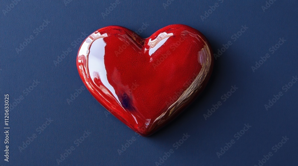A glossy red heart-shaped object on a blue background, symbolizing love or affection. A glossy red heart-shaped object on a blue background, symbolizing love or affection.