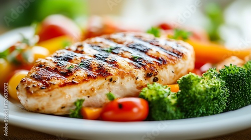 Healthy Grilled Chicken Breast with Fresh Vegetables for a Balanced and Nutritious Meal : Generative AI photo