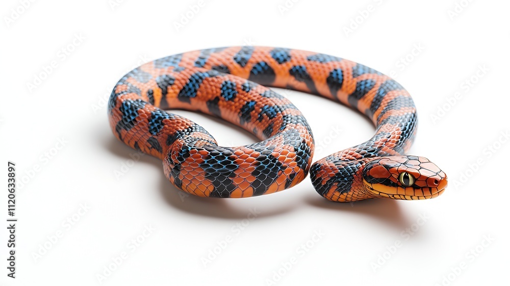 Fototapeta premium Close Up Of Colorful Snake With Distinctive Pattern On Clean White Background : Generative AI