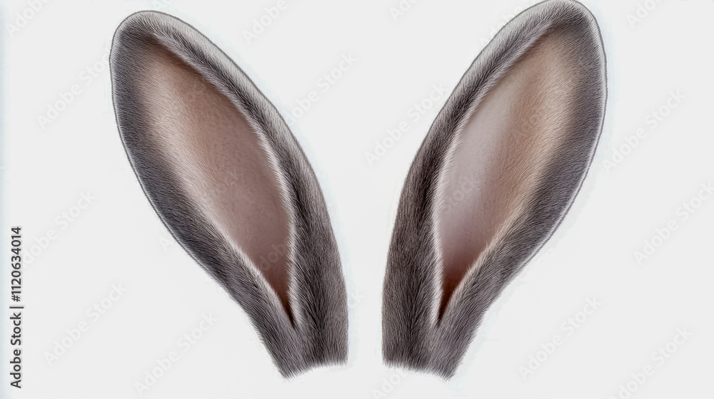 Close-up of fluffy rabbit ears against a white background Close-up of fluffy rabbit ears against a white background