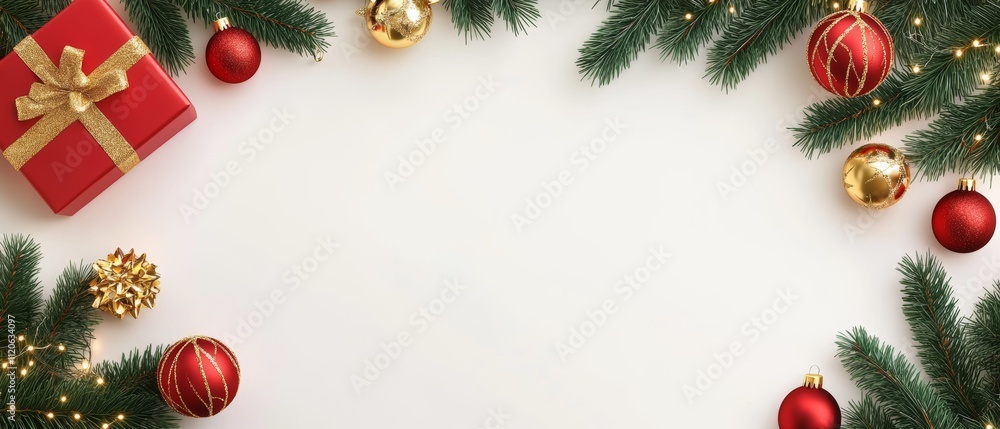 Festive Christmas tree adorned with red and gold ornaments, surrounded by a beautifully wrapped gift box, capturing the spirit of the holiday season. Festive Christmas tree adorned with red and gold ornaments, surrounded by a beautifully wrapped gift box, capturing the spirit of the holiday season.
