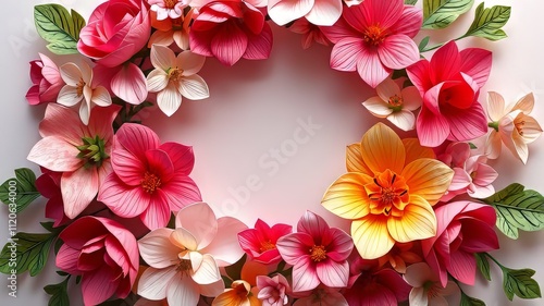 Vibrant Paper Flower Wreath - Elegant Illustration